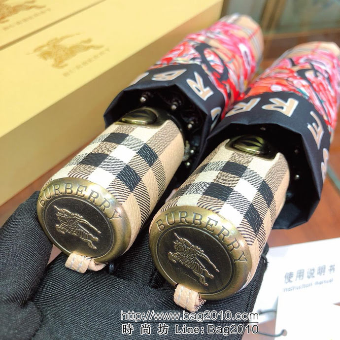 BURBERRY巴寶莉 專櫃夏季新款 全自動折疊晴雨傘 花卉圖案 防雨防紫外線隔熱傘  sll1041